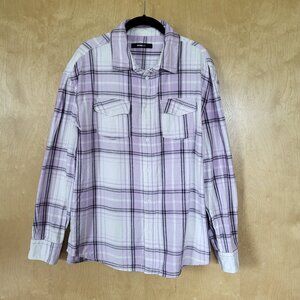 Flannel Button Down Shirt Pastel Plaid Size Medium
